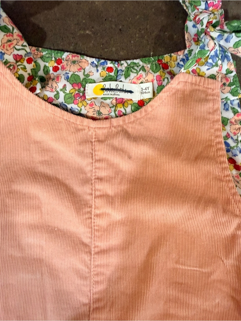 Peach Corduroy Pinafore with Floral Lining